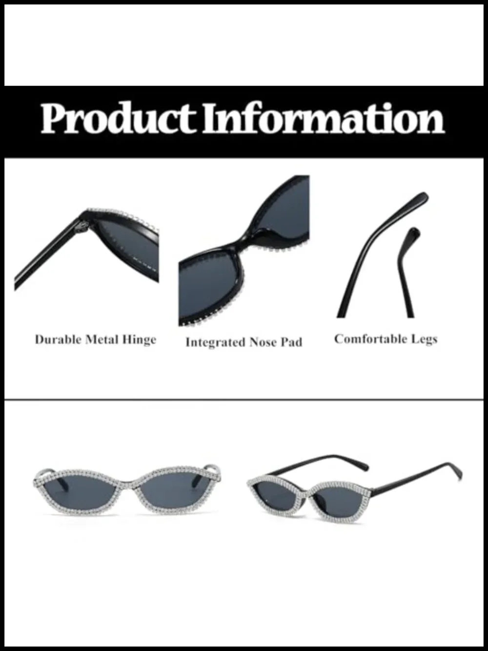Rhinestone Cat Eye Oval Sunglasses for Women Retro Bling Party Shades UV400
